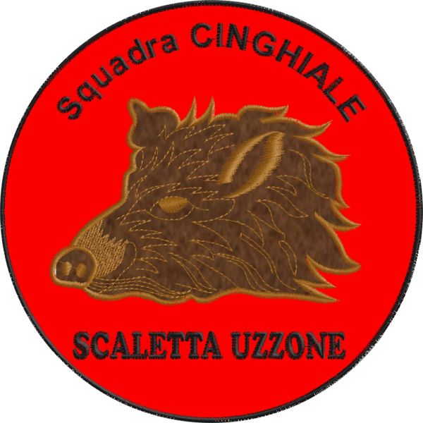 Patch tondo cinghiale ricamato su rosso cod.20141107_A