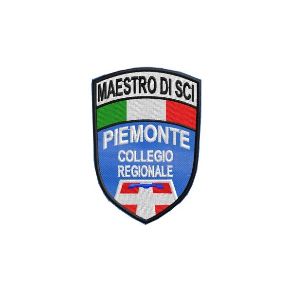 Patch MAESTRO DI SCI collegio regione PIEMONTE ricamato su un fondo di tessuto in poliestere blu