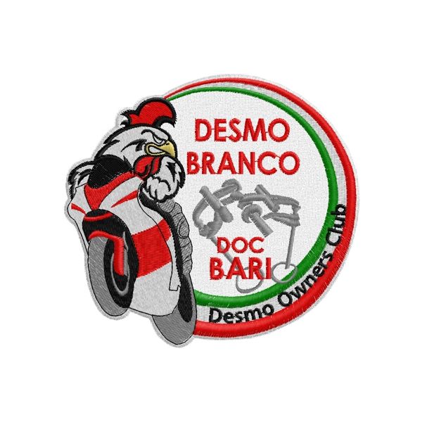 Patch Ricamato Moto Club Desmo branco BARI Cod.20150106_A