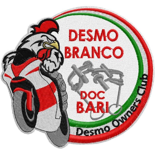 Patch Ricamato Moto Club Desmo branco BARI Cod.20150106_A