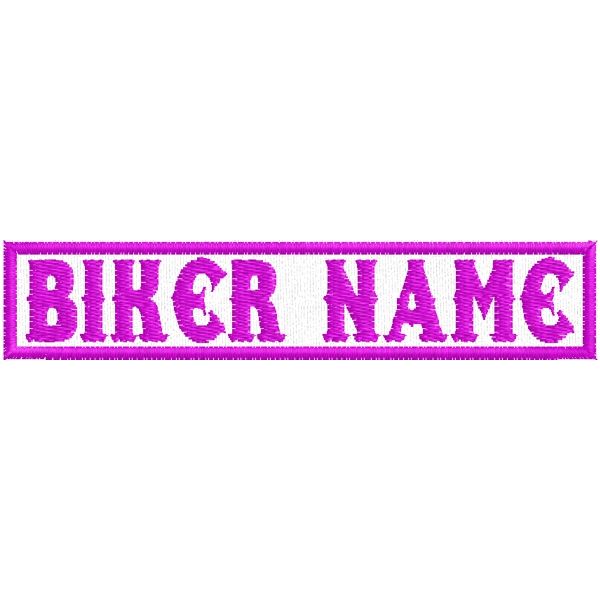 Patch ricamata con il proprio nome su fondo bianco-magenta