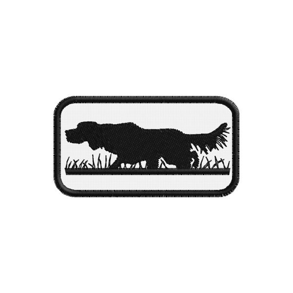 Patch  rettangolare 6,5 x 3,5 profilo cane caccia in ferma Cod.20150301_C