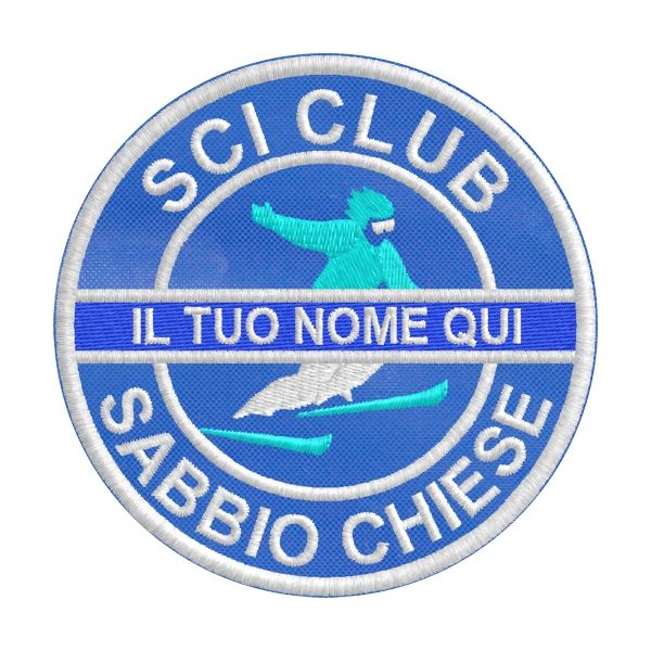 Stemma personalizzabile con nome SCI CLUB Sabbio chiese su fondo blu  Cod.20150305_B