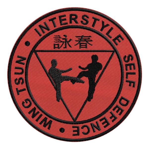 Patch tondo WING TSUN con atleti e triangolo Cod.20150312_A_red
