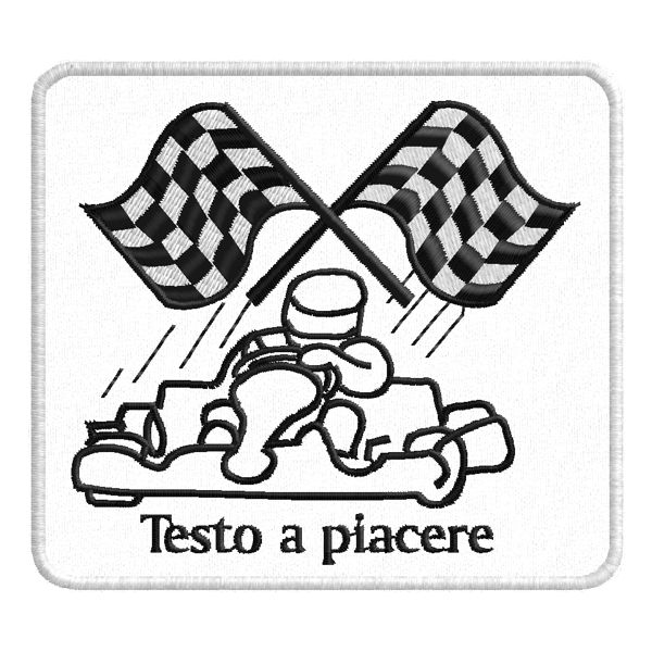Patch ricamato KART con bandiera a scacchi e testo a piacere cod.20150419_A