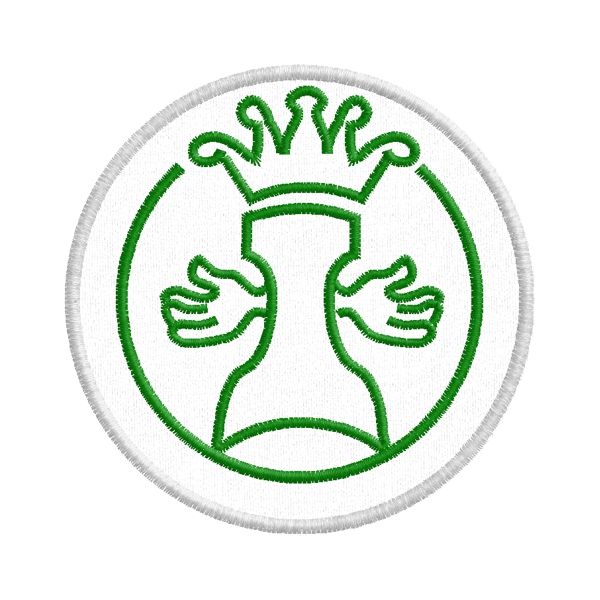 Simbolo ricamato corona, coppa con mani su diametro cm.8 Cod.20150425_green