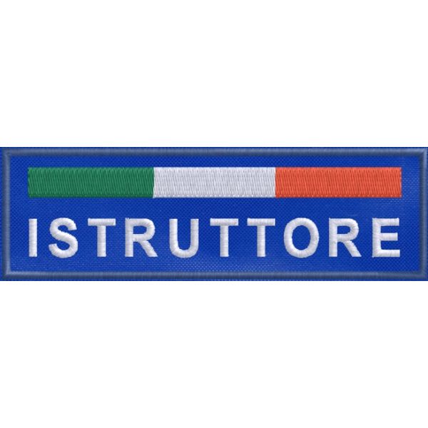 Etichetta ricamata (ISTRUTTORE) grafica ARIAL SU BASE BIANCA 