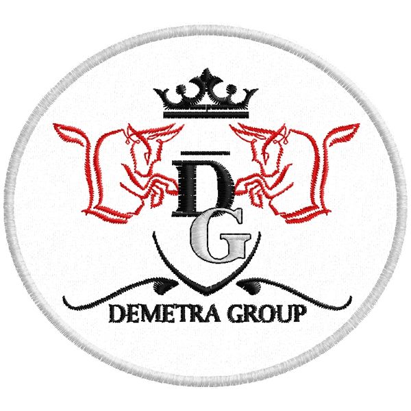 Etichetta ovale su fondo BIANCO ricamata (DEMETRA GROUP) Cod.20150533_Co_White