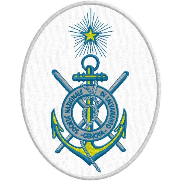Etichetta ovale ricamata (-SALVAMENTO -GENOVA-) con ancora Cod.20150614_A