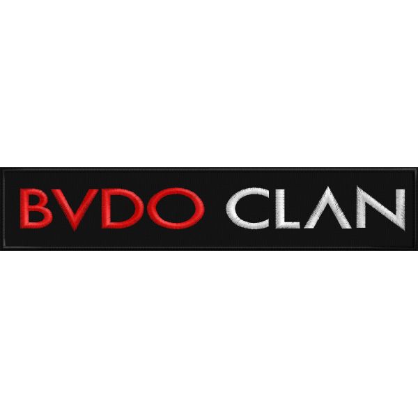 Patch rettangolare 28 cm.  BUDO CLAN su fondo nero cod.20150701_B