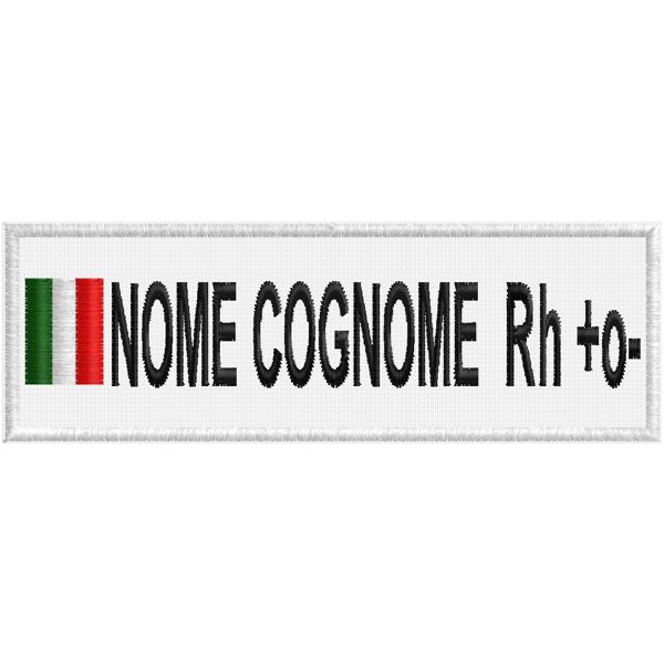 Patch ricamato da gara e personalizzato con nome cognome gruppo sanguigno Cod.20150725_A