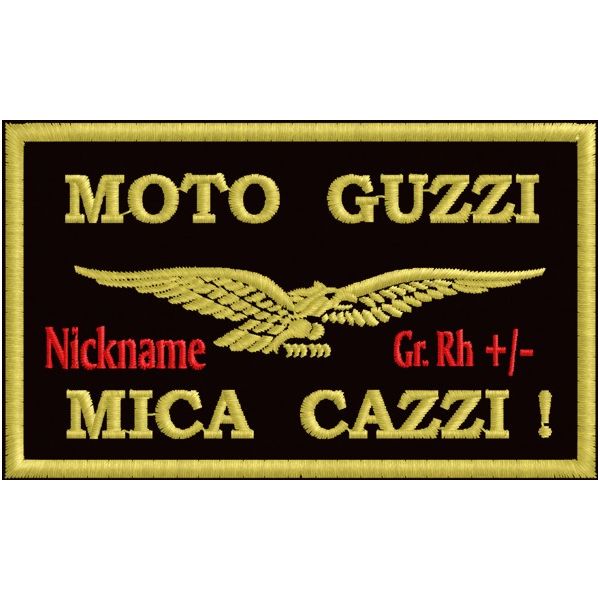Patch Ricamato moto guzzi CON SLOGAN e personalizzato con nominativo Cod.20151128_B