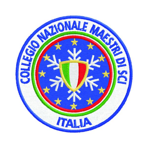 Patch ricamata COLLEGIO NAZIONALE MAESTRI DI SCI ITALIA diam. cm.8 Cod.20151230_A