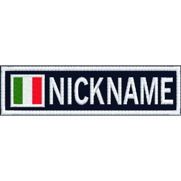 Patch ricamato su base blu scuro ZIGZAG2 con il tuo nome 