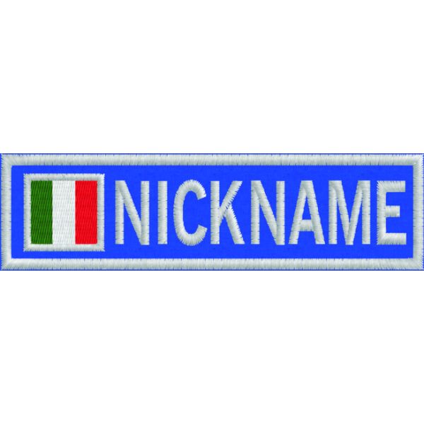 Patch ricamato su base blu scuro ZIGZAG2 con il tuo nome 