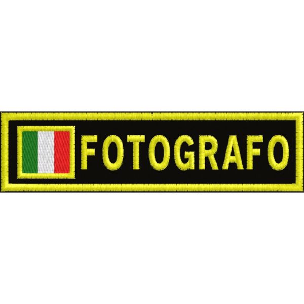 Patch ricamato su base nera con filato giallo e personalizzato con il tuo INCARICO Cod.20160210_A
