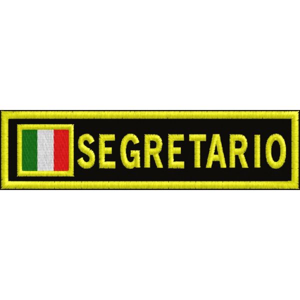 Patch ricamato su base nera con filato giallo e personalizzato con il tuo INCARICO Cod.20160210_A