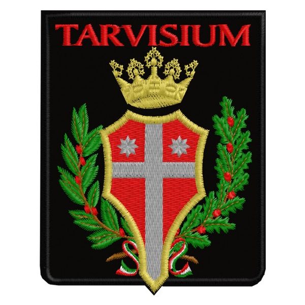 Patch ricamato TARVISIUM su fondo di tessuto nero Cod.20160222_A