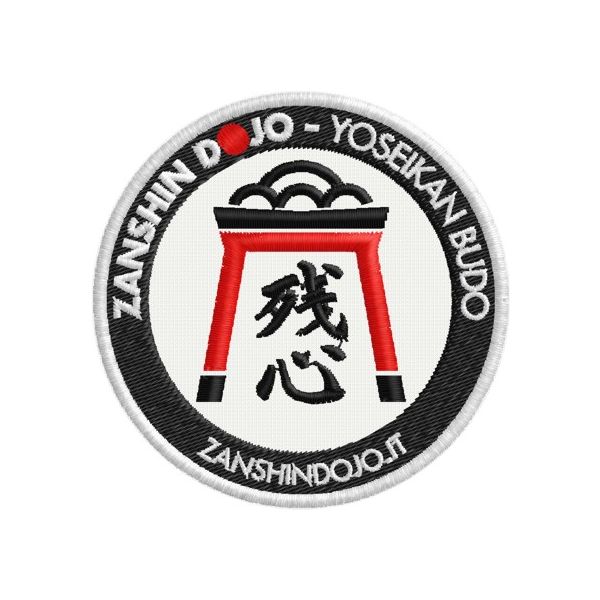 Patch ricamato arti marziali zanshin dojo diam.70 mm. Cod.20160325_A