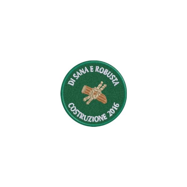 Logo su base verde ricamato "DI SANA E ROBUSTA COSTRUZIONE 2016 diam.36 mm. Cod.20160402_A