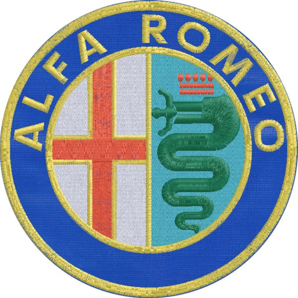 Stemma ricamato AlfaRomeno diam. 25 cm.  su fondo blu Cod.20160410_A