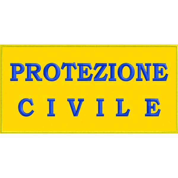 Patch ricamato su base gialla cm. 30 x 15 PROTEZIONE CIVILE Cod.20160602_A