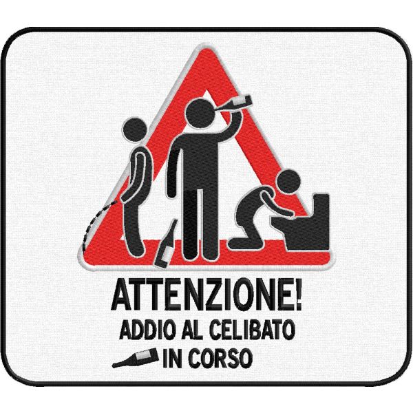 Patch grande ricamato ADDIO AL CELIBATO mis. cm. 24 x 21 Cod.20160737_A