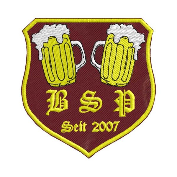 Scudetto ricamato 2 birre BSP Since 2007 su base viola