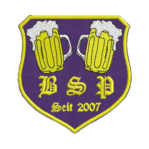 Scudetto ricamato 2 birre BSP Since 2007 su base viola