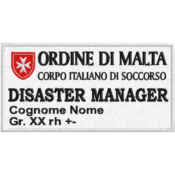 Patch personalizzata ORDINE DI MALTA nominativa con nome e gruppo sanguigno Cod 20160835_A