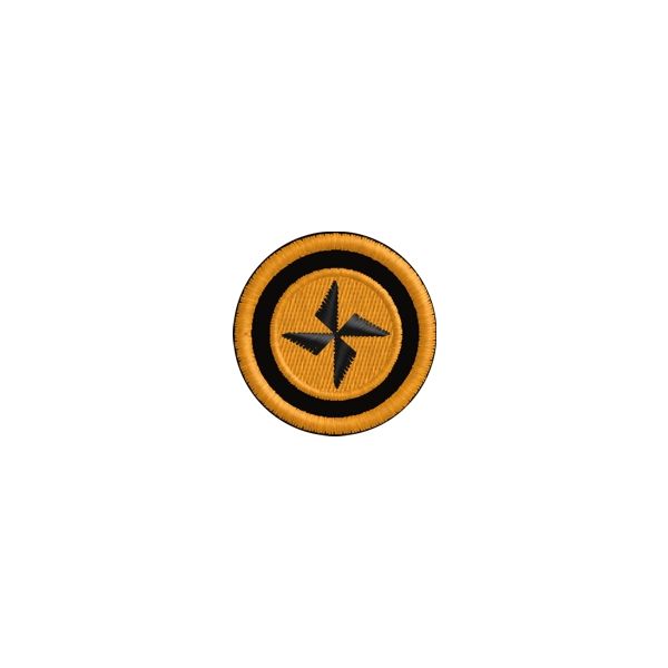 Patch ricamato tondo diametro cm.3,0 Logo con elica a quattro punte cod. 20160912_A-black