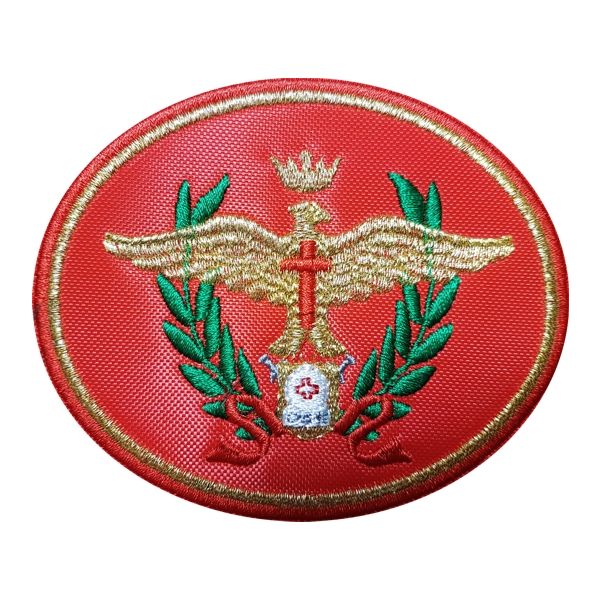 Patch da berretto ENGEA prova reale ricamat su base rossa