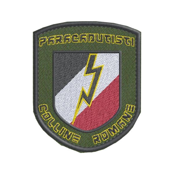 Scudetto ricamato PARACADUTISTI COLLINE ROMANE su fondo verde militare  Cod. 20161122_B