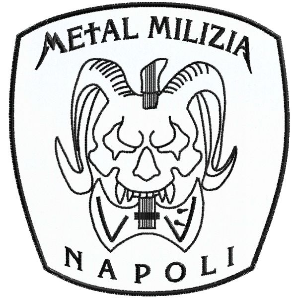 Teschio di bufalo Metal Milizia Napoli, patch ritagliato su forma base nera