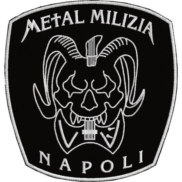Teschio di bufalo Metal Milizia Napoli, patch ritagliato su forma base nera