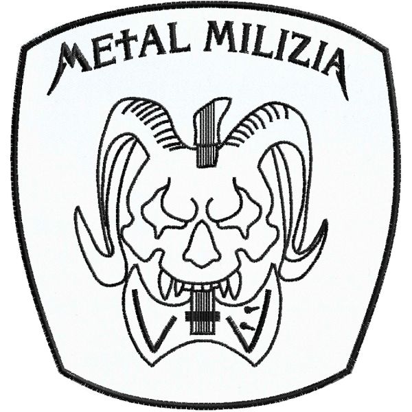 Teschio di bufalo Metal Milizia , patch ritagliato su forma ricamato su base nera