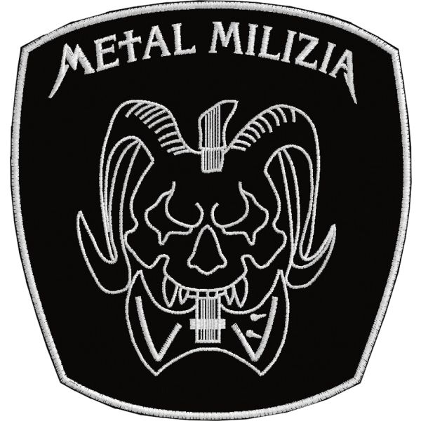 Teschio di bufalo Metal Milizia , patch ritagliato su forma ricamato su base nera