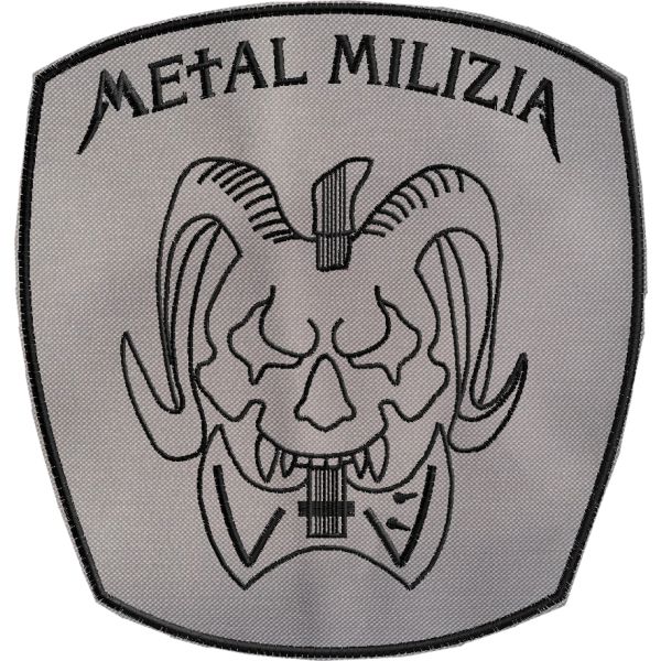 Teschio di bufalo Metal Milizia , patch ritagliato su forma ricamato su base nera
