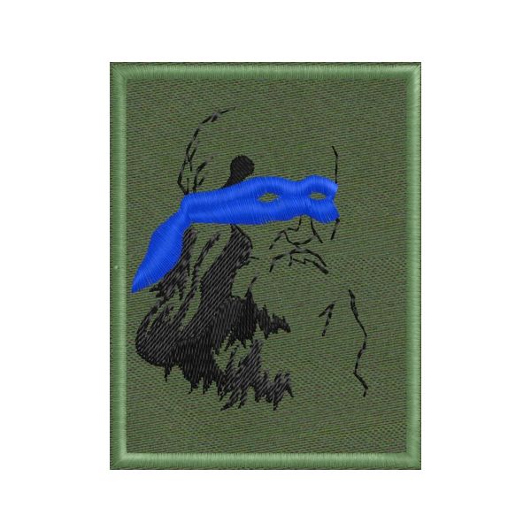 Patch ricamo profilo uomo bendato blu su fondo Verde militare cod.20170207_A