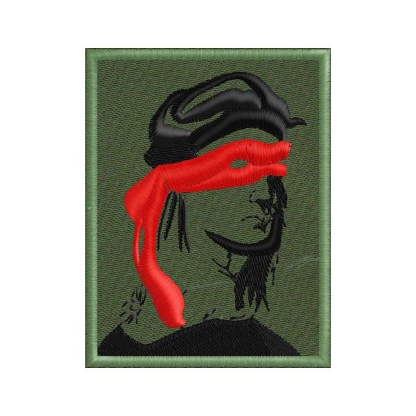 Patch ricamo profilo uomo bendato rosso su fondo Verde militare cod.20170208_A