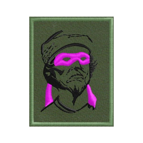 Patch ricamo profilo uomo bendato magenta su fondo Verde militare cod.20170209_A