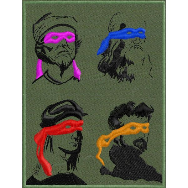 Patch ricamato con 4 profili di uomo bendato su fondo Verde militare cod.20170217_A