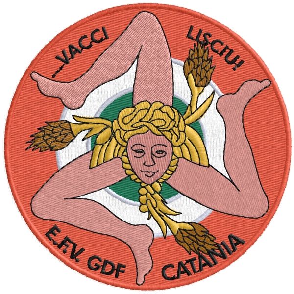 Patch ricamo tricolore con Trinacria e motto Cod. 20170222_A