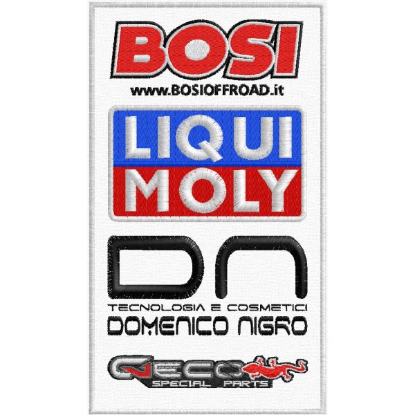 Stemmone SPONSOR ricamato cm.19x11 ( -BOSI-Liqui Moly-Nigro cosmetici - JEKO Special parts )  Cod.201702_BOSI19