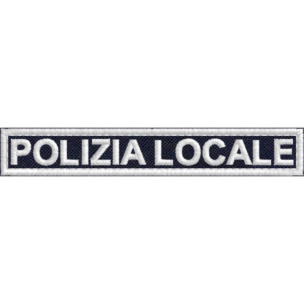 Patch scritta ricamata POLIZIA LOCALE su base blu navy Cm.10 x 1,5 