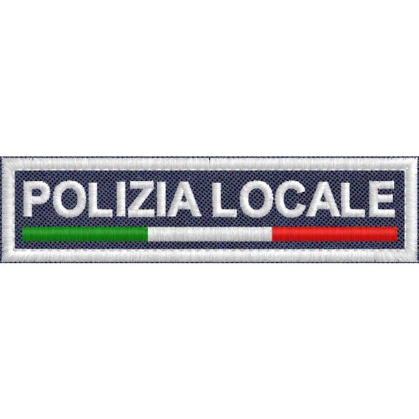 Patch con tricolore ricamato POLIZIA LOCALE , su base tessuto blu Navy Cod.20170408_A