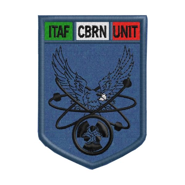 PATCH Ricamato ITAF CBRN UNIT , su base tessuto BLU NAVY