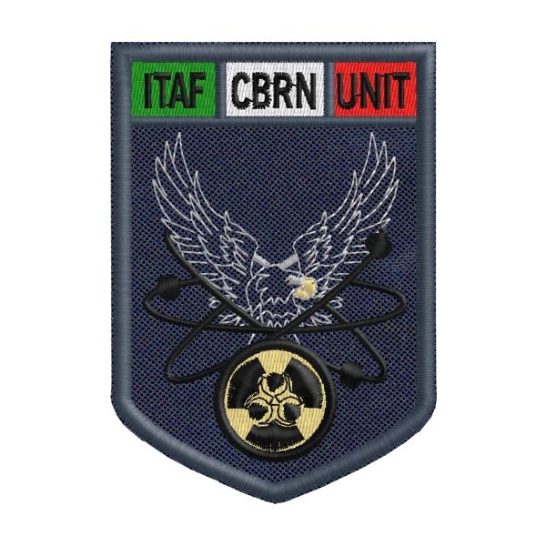 PATCH Ricamato ITAF CBRN UNIT , su base tessuto BLU NAVY