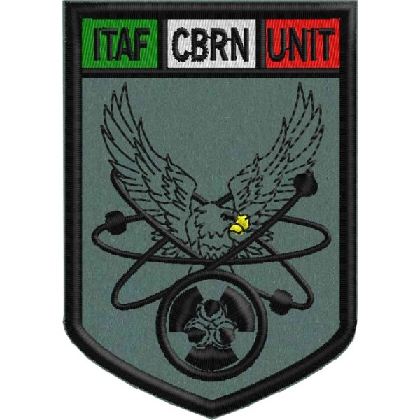 PATCH Ricamato ITAF CBRN UNIT , su base tessuto BLU NAVY