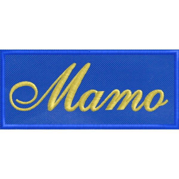 Patch ricamato con nome a piacere su base di tessuto blu